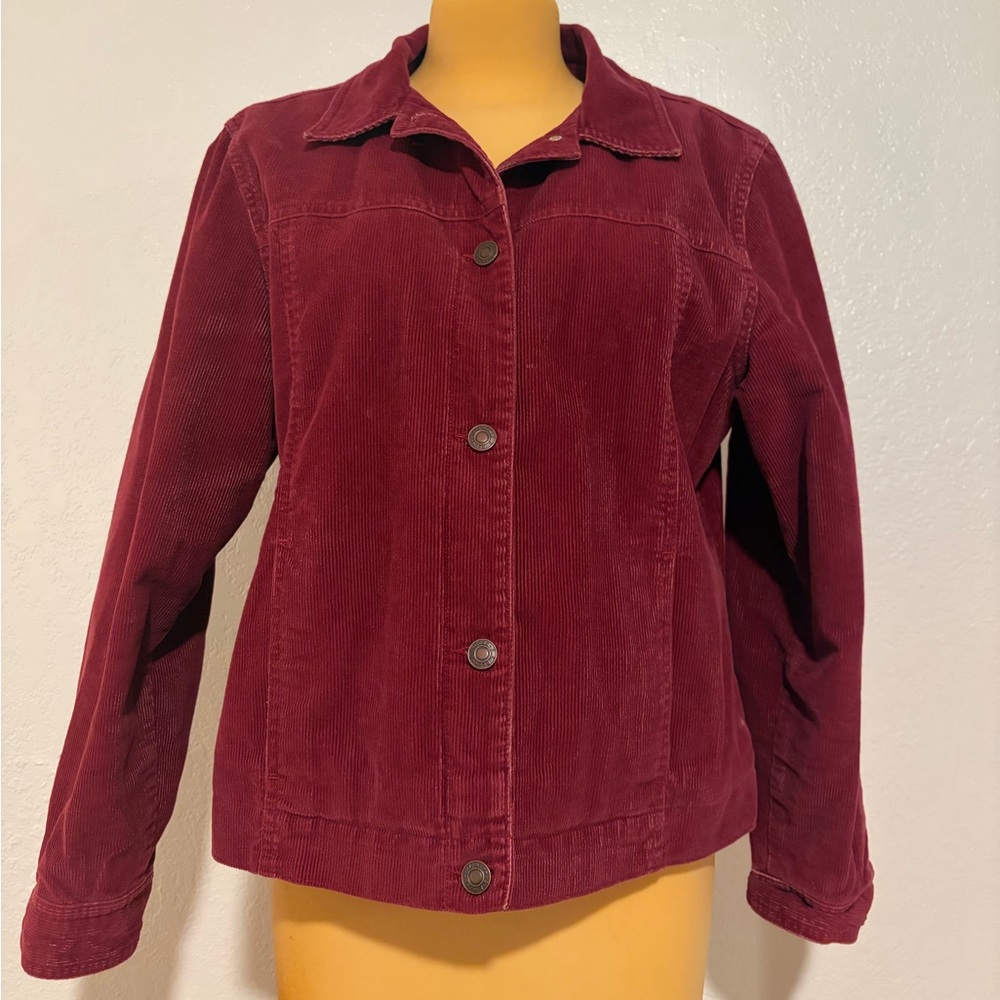 L.L. Bean corduroy chore jacket burgundy flannel lined medium vintage button up